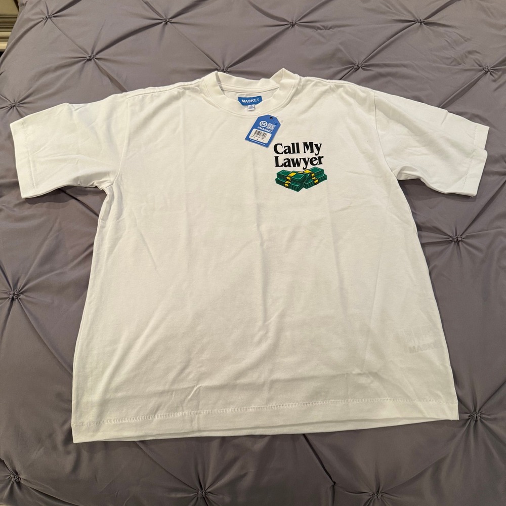 Market Slip and Fall T-Shirt Graphic Print‎ Short Sleeve White Tee Size M